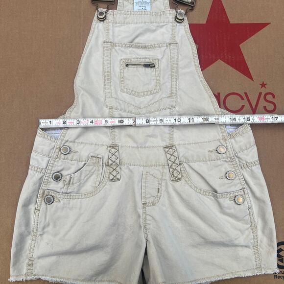 Y2K Khaki Overalls Shorts Utility Cargo NOBO No Boundaries Tan - Size 9 Juniors - Picture 5 of 11